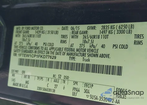 2015 Ford F-150 Xlt from USA, damaged, VIN 1FTEW1CP1FKD77629